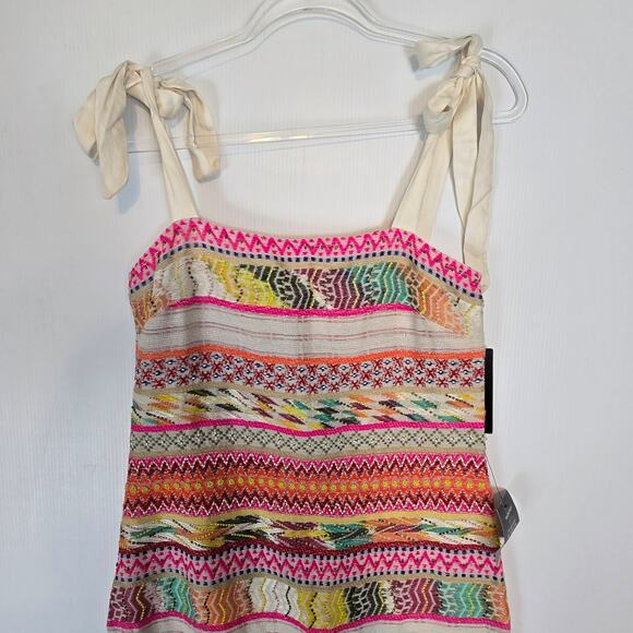 Lulus Tropical Dream Cream Multi Embroidered Beaded Tie Strap Midi Dress M NEW - Picture 4 of 13